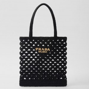 Prada Crochet Tote Bag in Black Raffia-effect Yarn