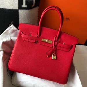 Hermes Birkin 35 Bag in Red Clemence Leather with GHW