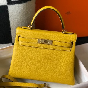 Replica Hermes Kelly Retourne 25 Handmade Bag In Gold Swift Calfskin