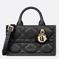 Dior Mini Book Tote Bag with Strap in Black Macrocannage Calfskin