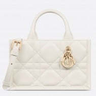 Dior Mini Book Tote Bag with Strap in White Macrocannage Calfskin