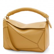 Loewe Puzzle Small Bag in Sahara Calfskin with Woven Handle