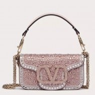 Valentino Small Loco Shoulder Pink Bag with Rhinestone Applique