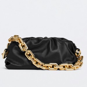 Bottega Veneta The Chain Pouch Bag In Black Calfskin