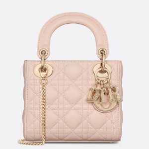 Dior Lady Dior Mini Bag with Chain in Pink Lambskin with Resin Charms 
