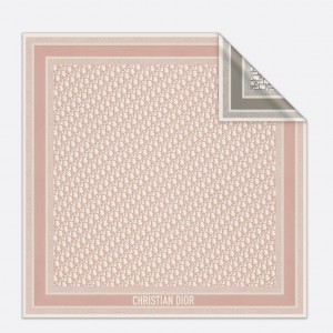 Dior Oblique Diortwin 90 Square Scarf in Pink and Grey Silk Twill