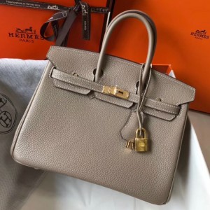 Hermes Birkin 25 Bag In Tourterelle Clemence Leather with GHW