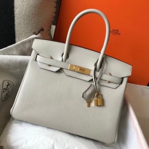 Hermes Birkin 30 Bag in Pearl Grey Clemence Leather with GHW