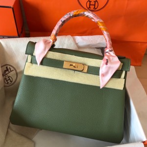 Hermes Kelly Retourne 28 Handmade Bag In Canopee Clemence Leather