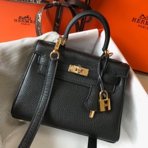 Hermes Kelly 20cm Bag In Black Clemence Leather GHW
