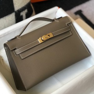 Hermes Kelly Pochette Clutch Bag In Taupe Epsom Leather