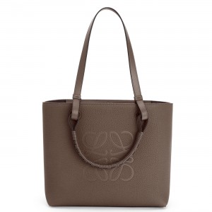 Loewe Anagram Small Tote In Taupe Grained Calfskin 