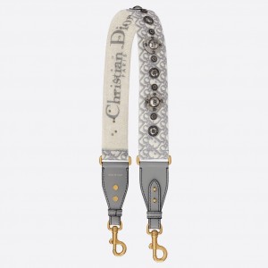 Dior Shoulder Strap in Grey Oblique Embroidery with Medallions